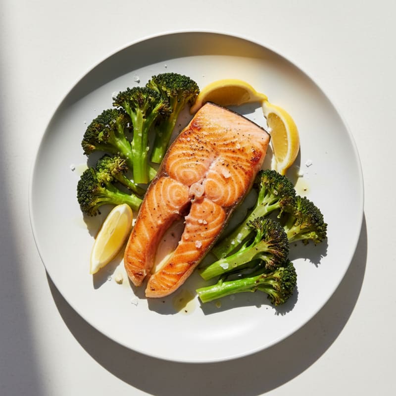 Seared Salmon Fillet with Roasted Broccoli and Lemon