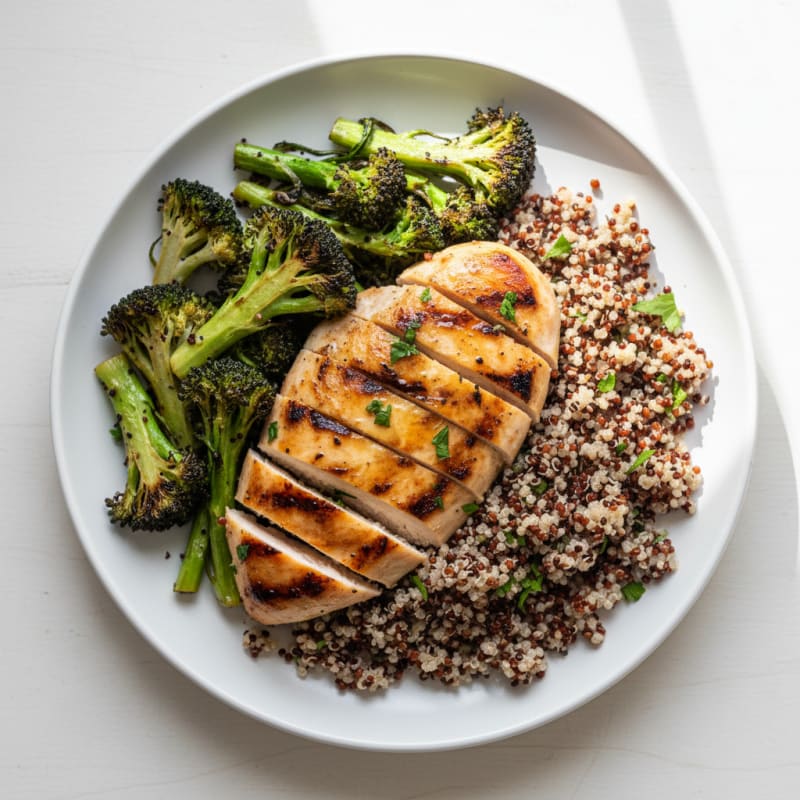 Grilled Chicken Breast with Quinoa and Roasted Broccoli
