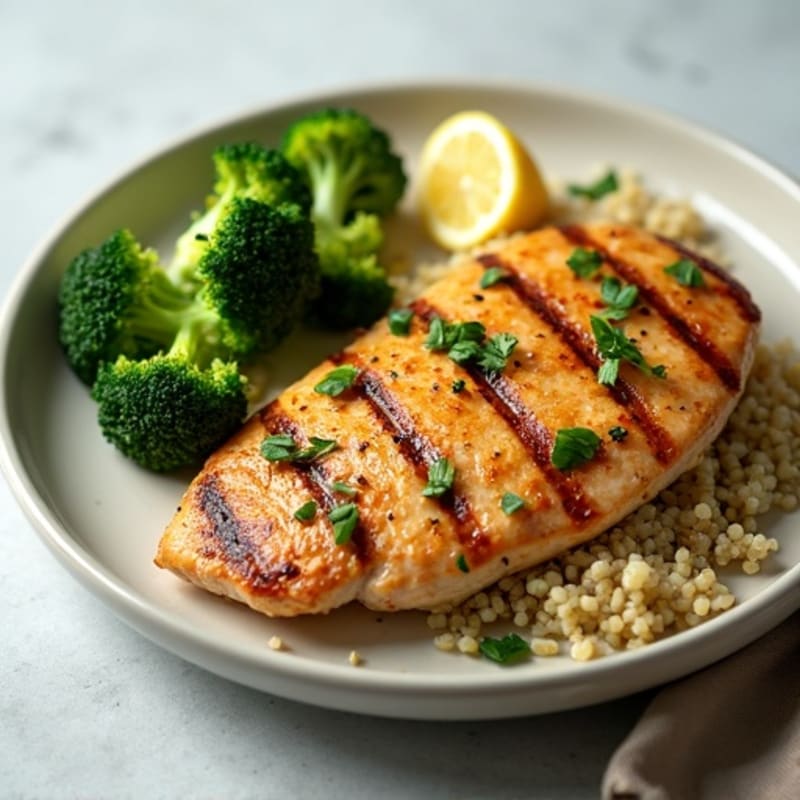 Grilled Chicken Breast with Quinoa and Roasted Broccoli