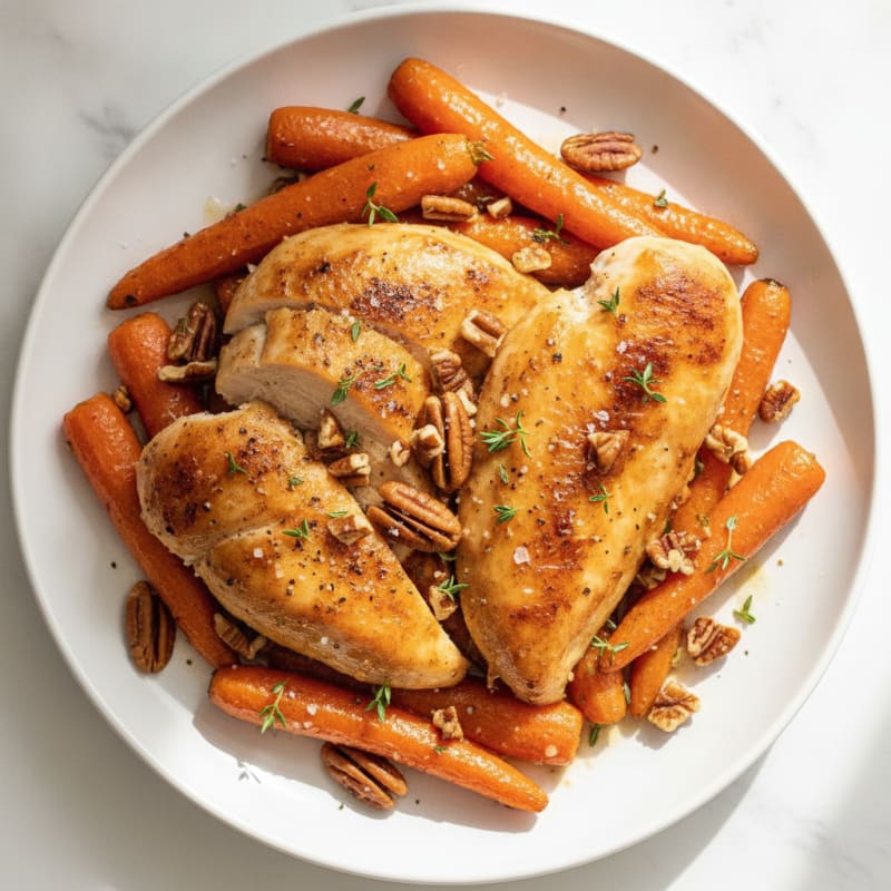 Maple-Glazed Roasted Carrots and Chicken with Pecans