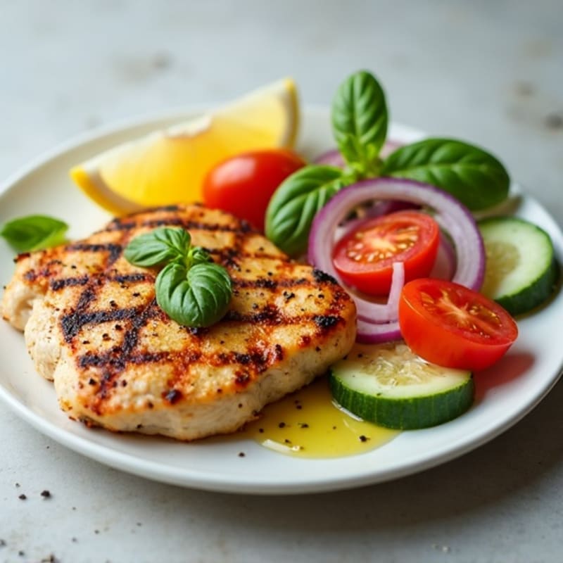 Grilled Chicken Breast with Crisp Cucumber Tomato Salad