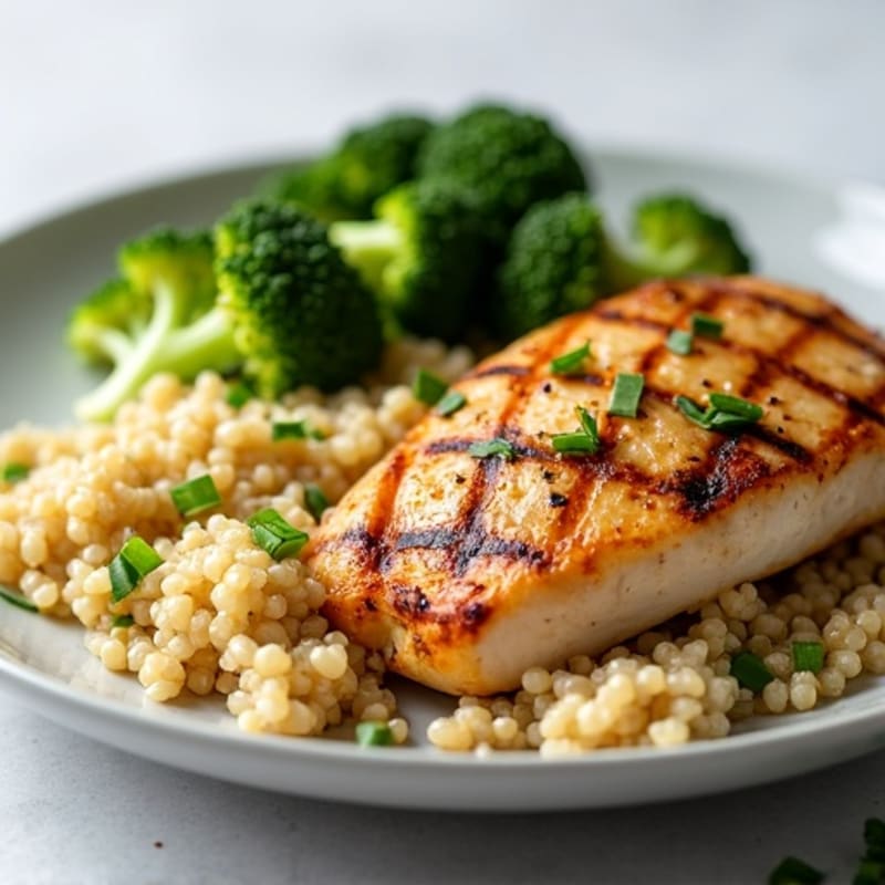 Grilled Chicken Breast with Quinoa and Roasted Broccoli
