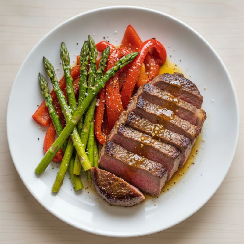 Pan-Seared Lean Steak with Roasted Asparagus