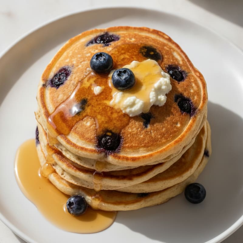 Blueberry Ricotta Pancakes with Maple Syrup