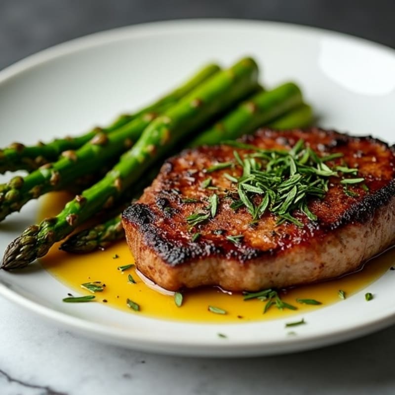 Garlic Herb Pan-Seared Steak with Roasted Asparagus