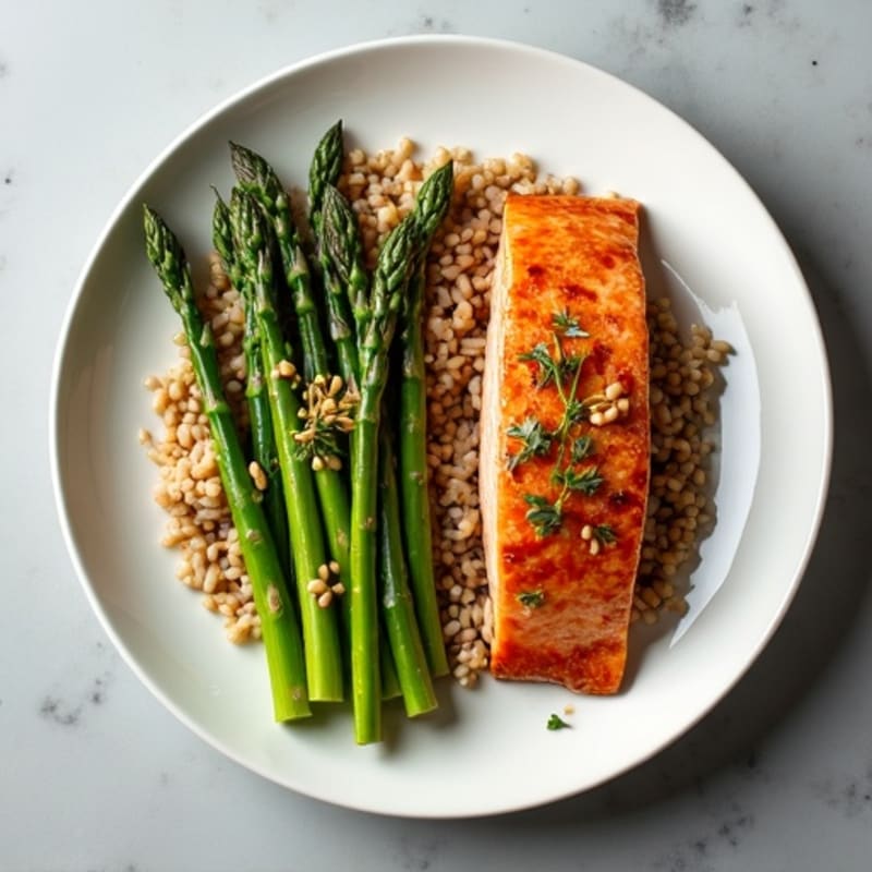 Seared Salmon with Steamed Asparagus and Brown Rice