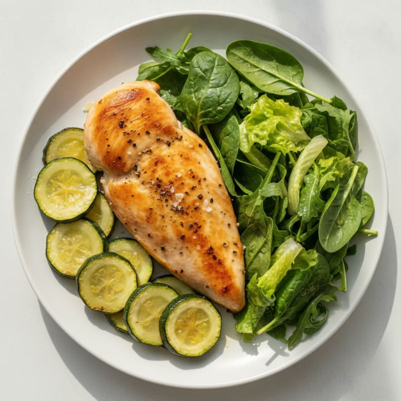Pan-Seared Chicken with Zucchini and Salad