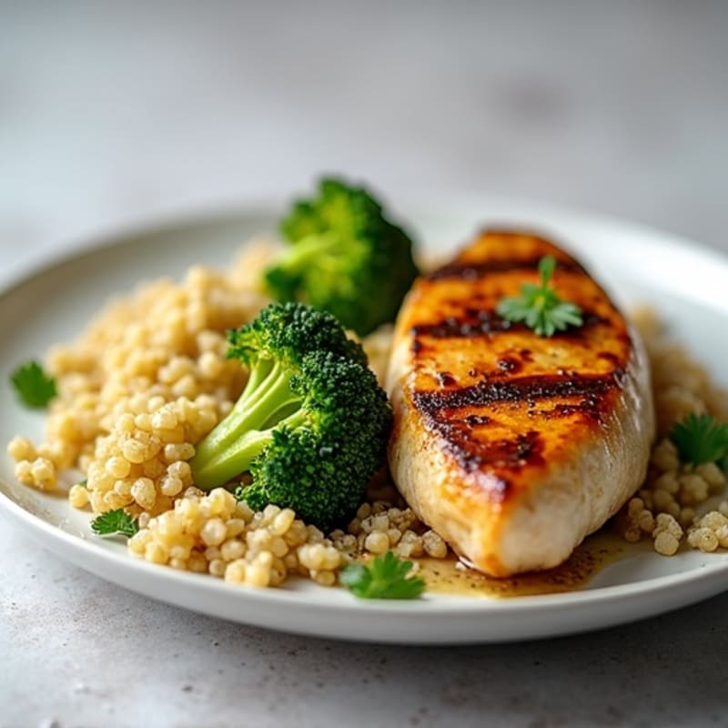 Grilled Chicken Breast with Roasted Broccoli and Quinoa