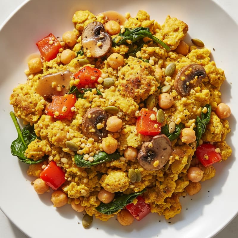 Savory Chickpea Scramble with Roasted Vegetables