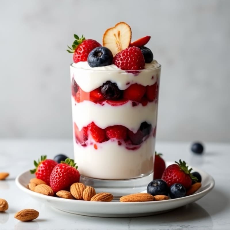 Greek Yogurt Protein Parfait with Mixed Berries and Almonds