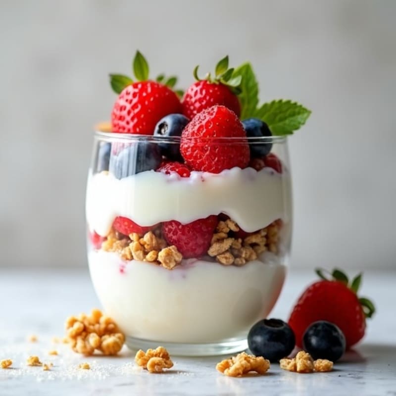 Creamy Greek Yogurt Parfait with Mixed Berries and Protein Granola