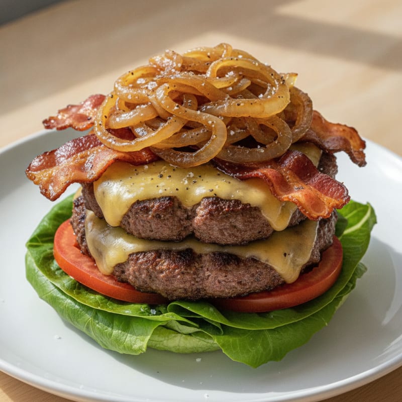 Double Bacon Cheeseburger with Caramelized Onions