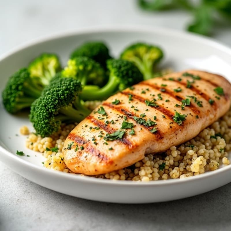 Grilled Chicken Breast with Quinoa and Steamed Broccoli
