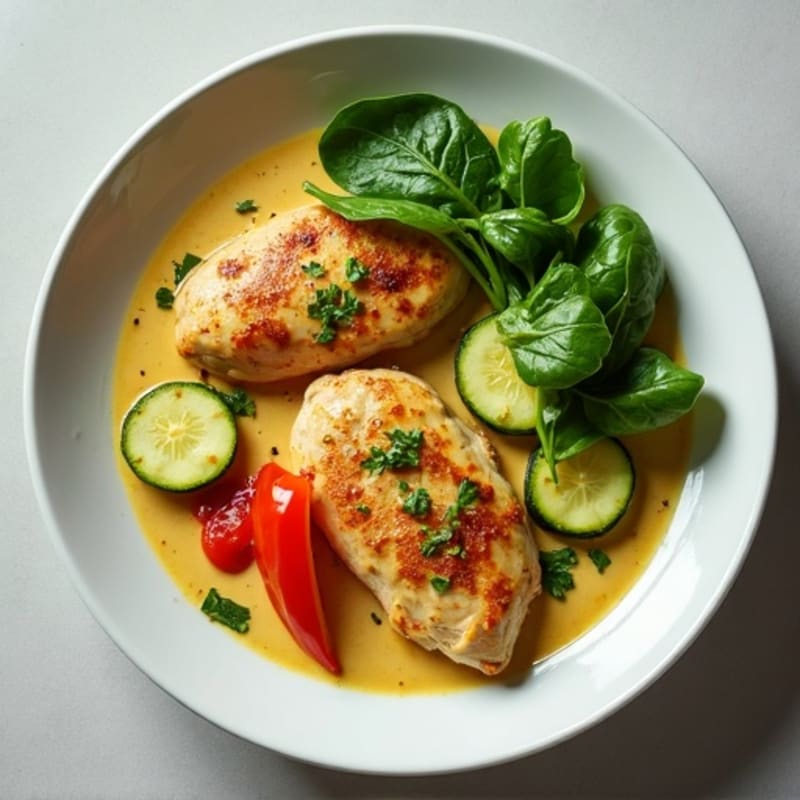 Chicken with Creamy Coconut Green Curry and Fresh Vegetables