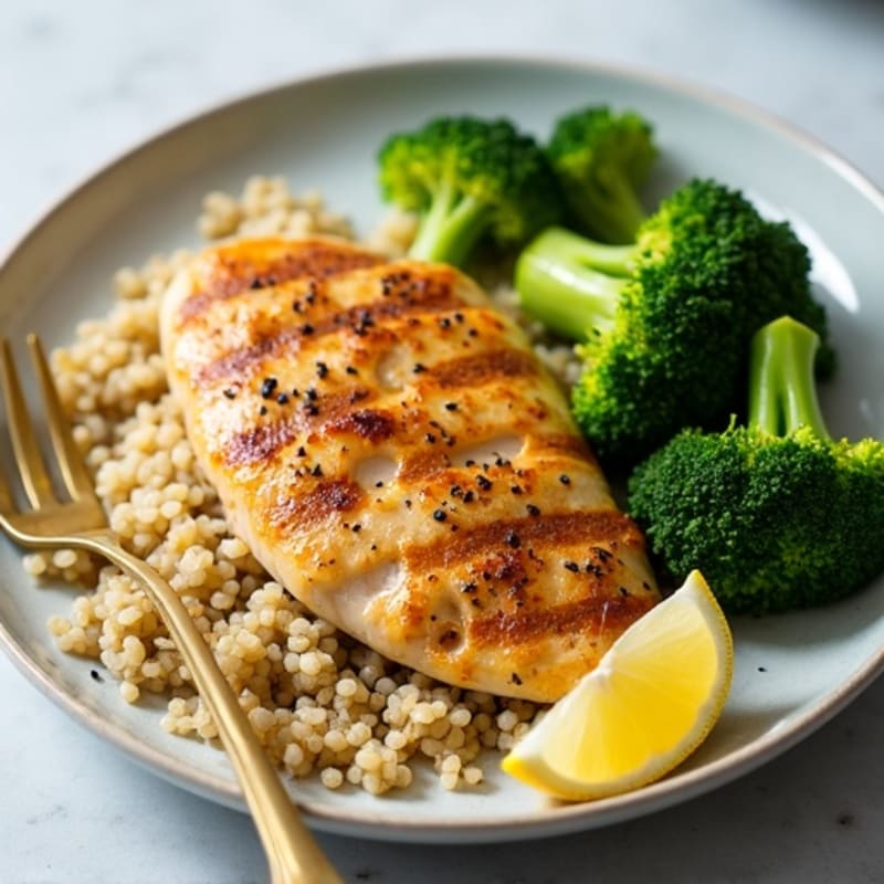 Grilled Lemon Pepper Chicken with Broccoli and Quinoa