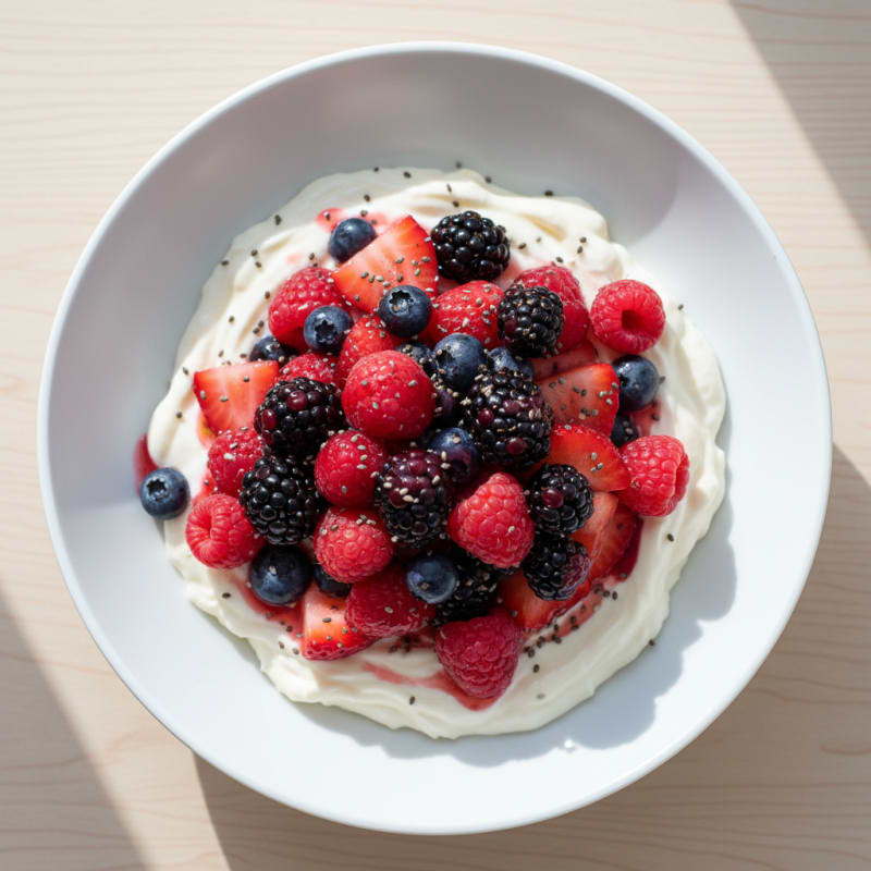 Silky Greek Yogurt Protein Pudding with Mixed Berries