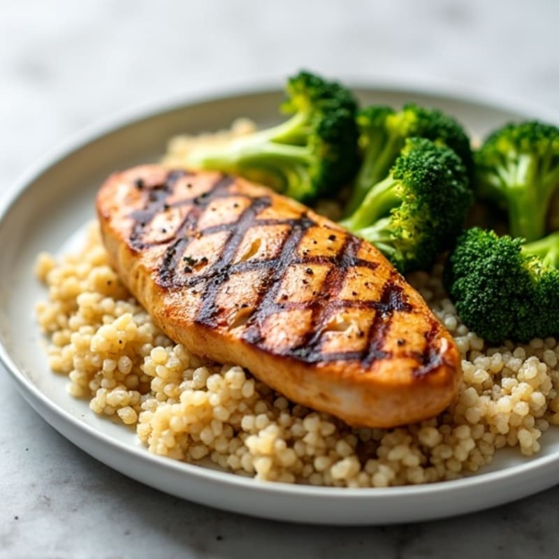 Grilled Chicken Breast with Quinoa and Roasted Broccoli