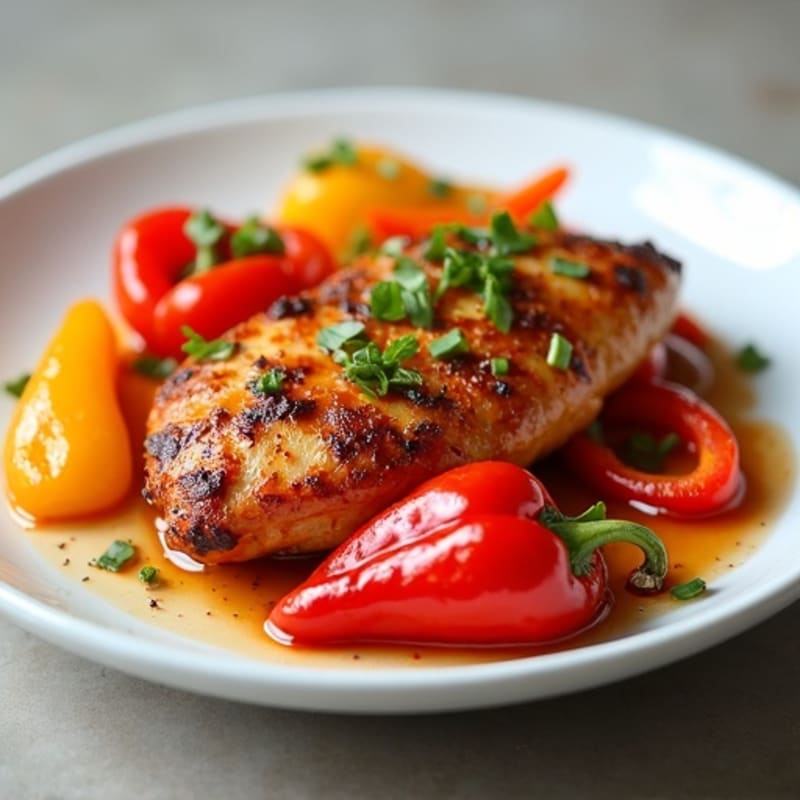 Pan-Seared Sweet and Sour Chicken with Roasted Bell Peppers