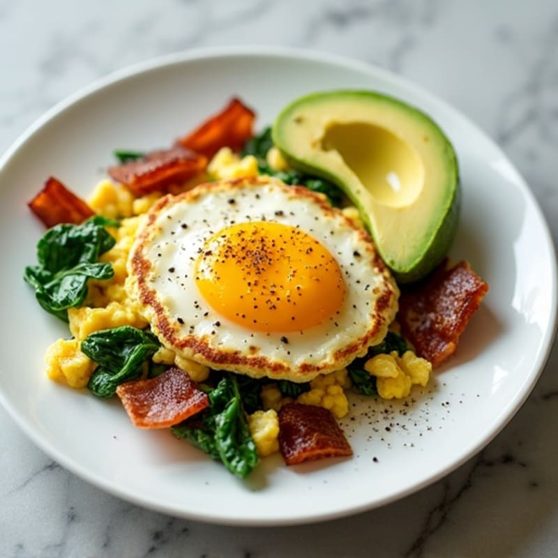 Cottage Cheese Egg Scramble with Spinach and Turkey Bacon