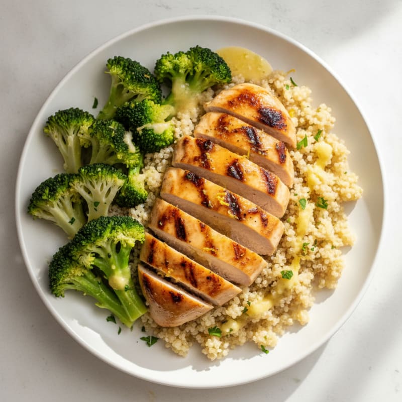 Grilled Chicken Breast with Quinoa and Steamed Broccoli