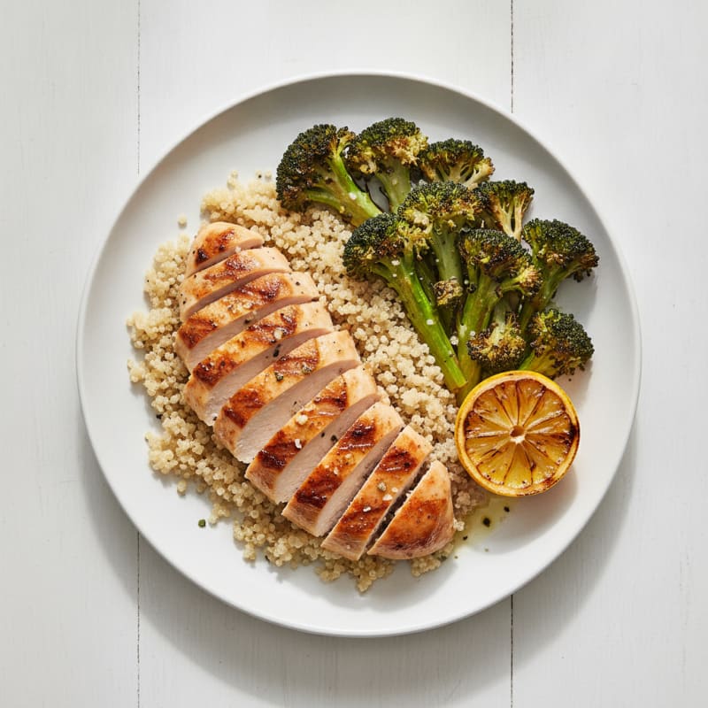 Grilled Chicken Breast with Quinoa and Roasted Broccoli