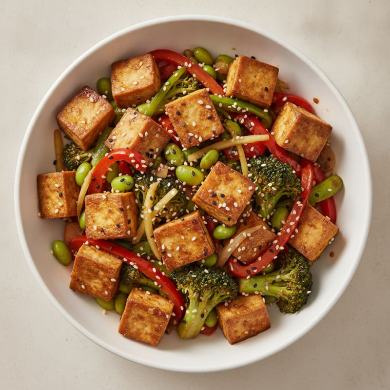 Sesame Tofu Stir-Fry with Mixed Vegetables
