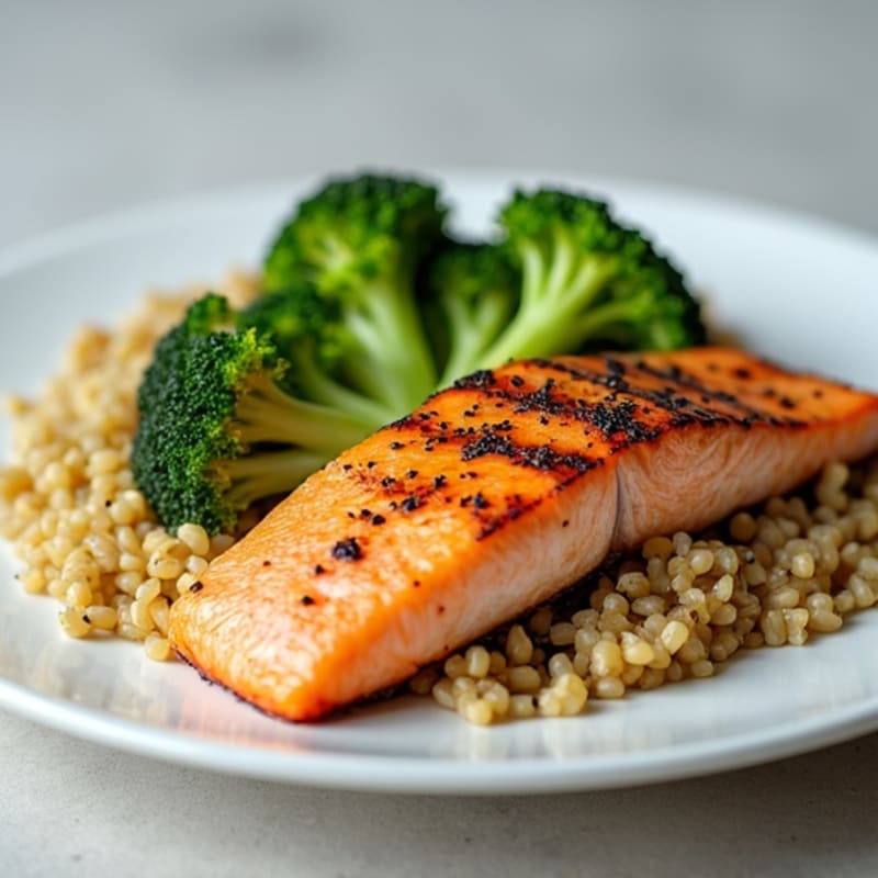 Grilled Salmon with Quinoa and Steamed Broccoli