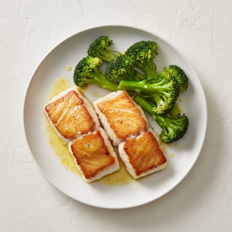 Seared Cod with Steamed Broccoli and Lemon Olive Oil Drizzle