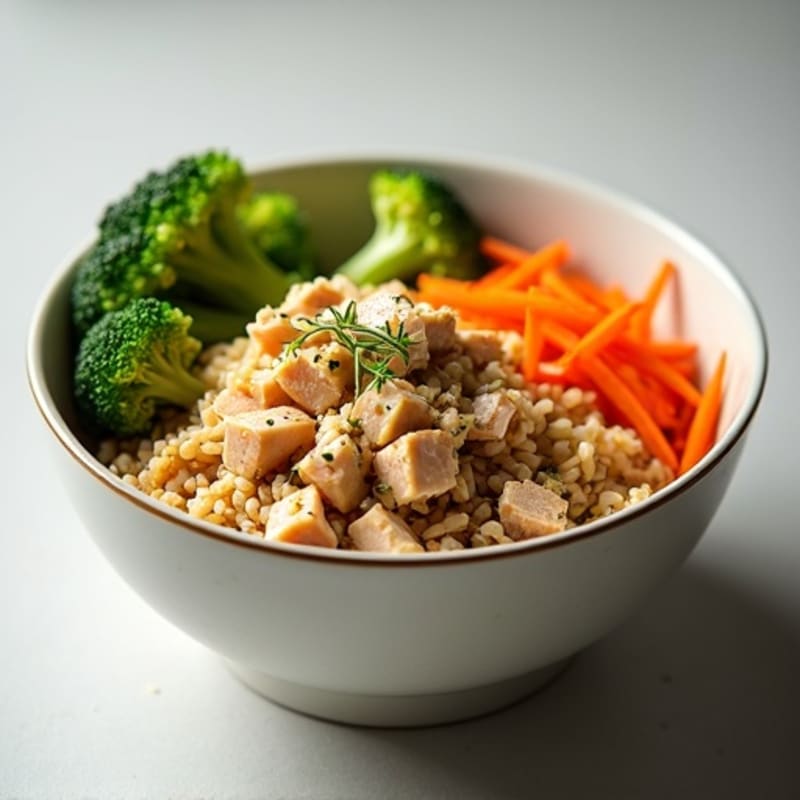 Tuna Salad Bowl with Brown Rice and Steamed Broccoli