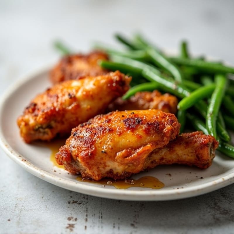 Crispy Baked Honey Garlic Chicken Wings with Roasted Green Beans