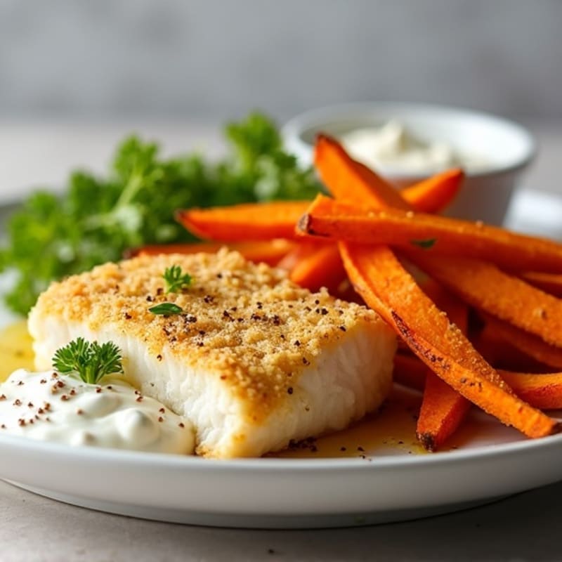 Crispy Baked Cod with Roasted Sweet Potato Fries
