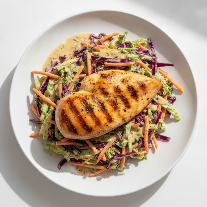 Grilled Chicken Breast with Crunchy Cabbage Slaw
