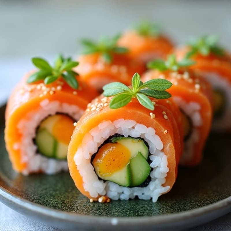 Fresh Salmon and Avocado Sushi Rolls