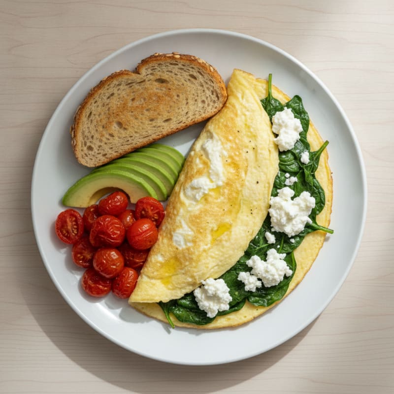 Egg White Spinach Omelette with Cottage Cheese and Cherry Tomatoes