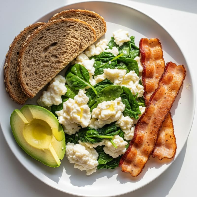 Crispy Turkey Bacon and Egg White Scramble with Spinach