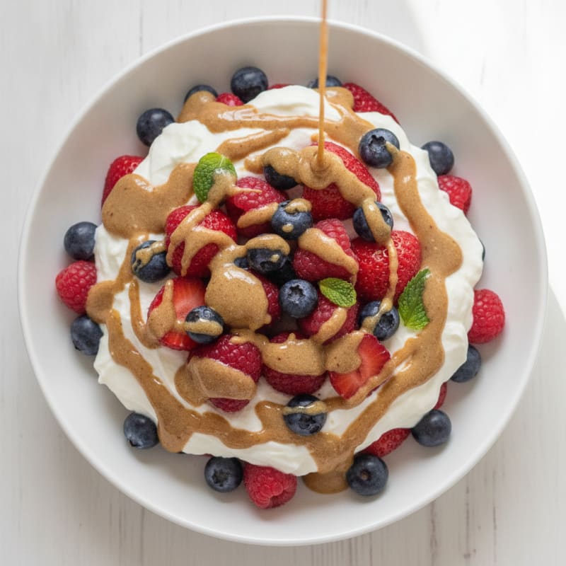 Greek Yogurt Protein Parfait with Mixed Berries and Almond Butter