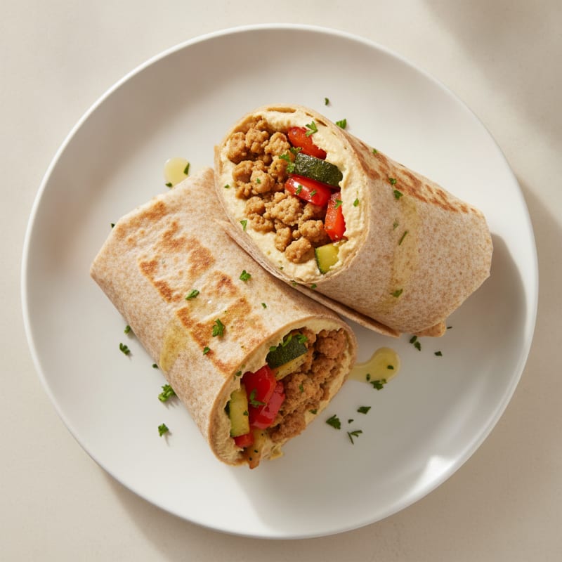Turkey and Hummus Wraps with Roasted Vegetables