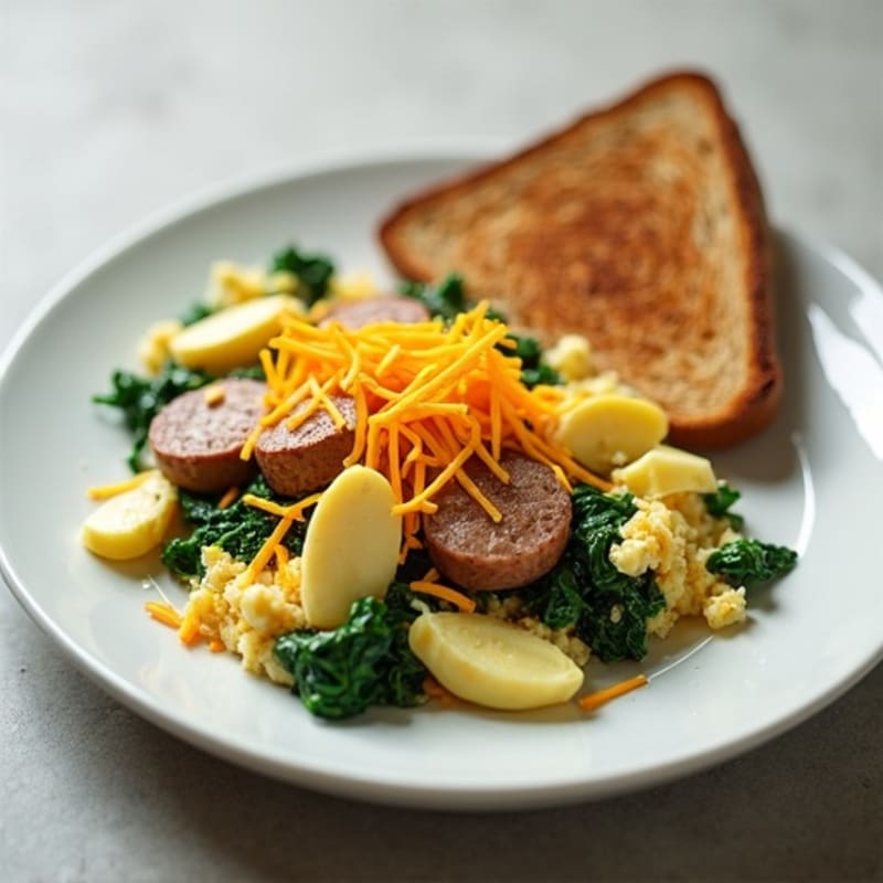 Egg White and Spinach Scramble with Turkey Sausage