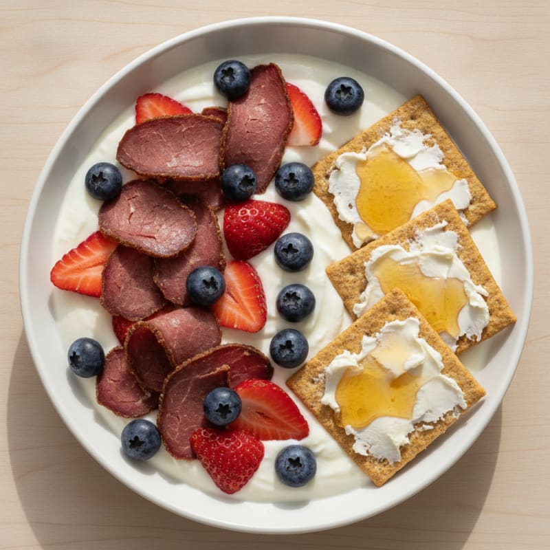 Creamy Greek Yogurt Bowl with Biltong and Fresh Berries