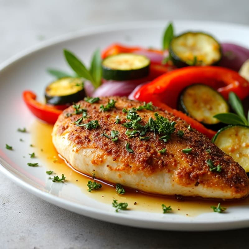 Herb-Crusted Pan Seared Chicken with Roasted Vegetables