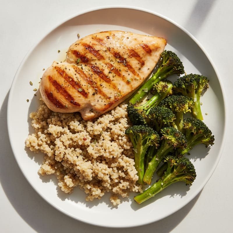 Grilled Chicken Breast with Quinoa and Roasted Broccoli