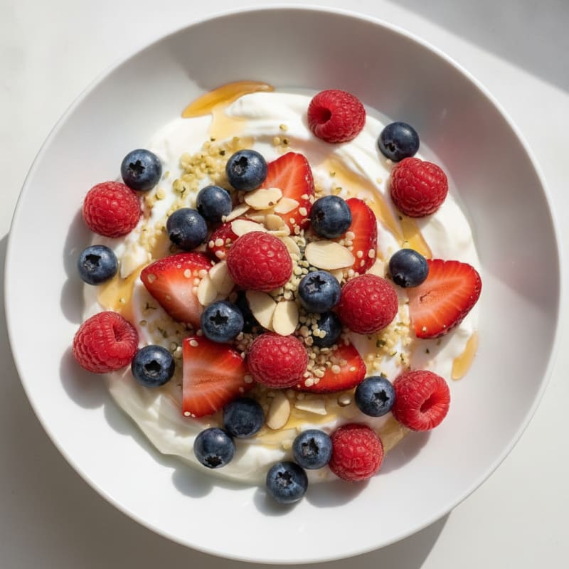 Creamy Greek Yogurt Bowl with Mixed Berries and Hemp Seeds