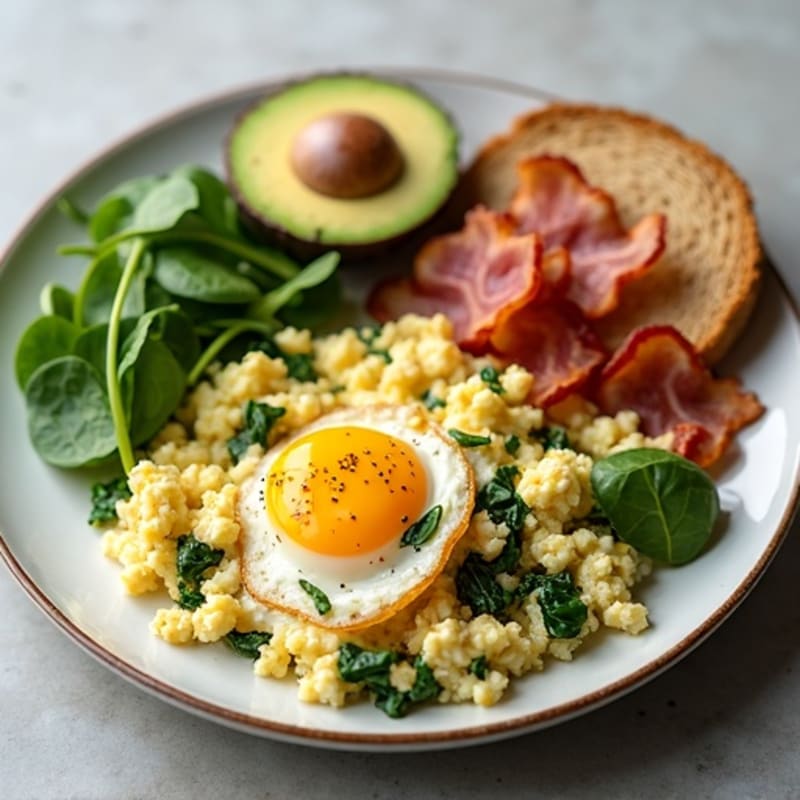 Cottage Cheese Scramble with Spinach and Turkey Bacon