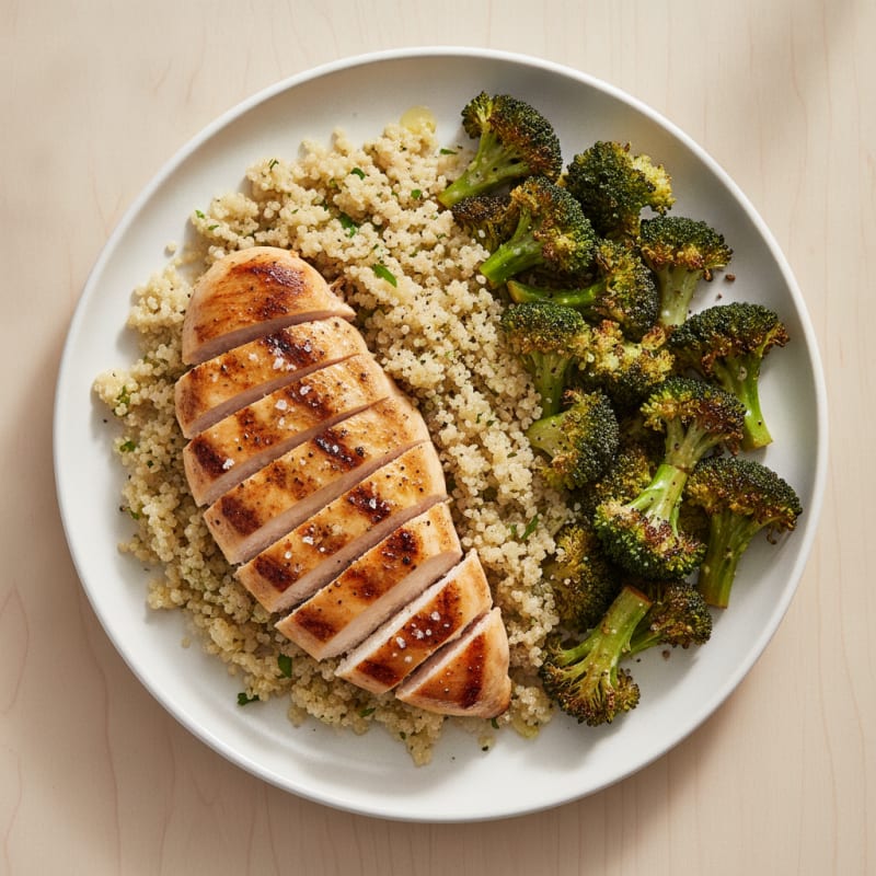 Grilled Chicken Breast with Quinoa and Roasted Broccoli