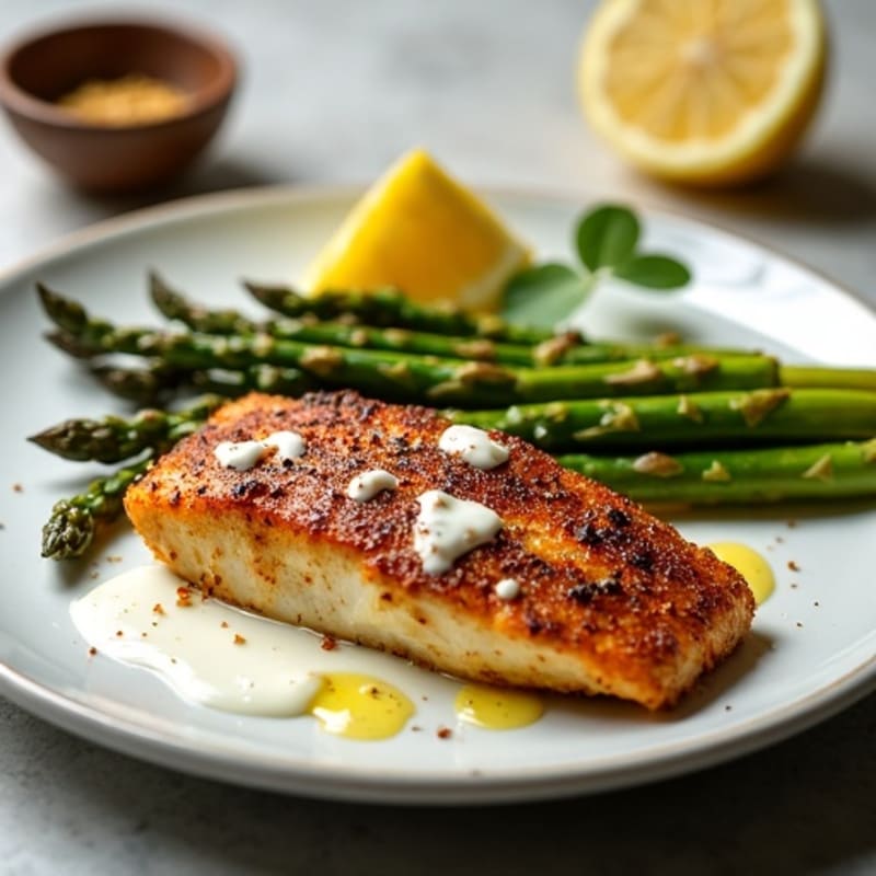 Crispy Cajun Blackened Catfish with Roasted Asparagus