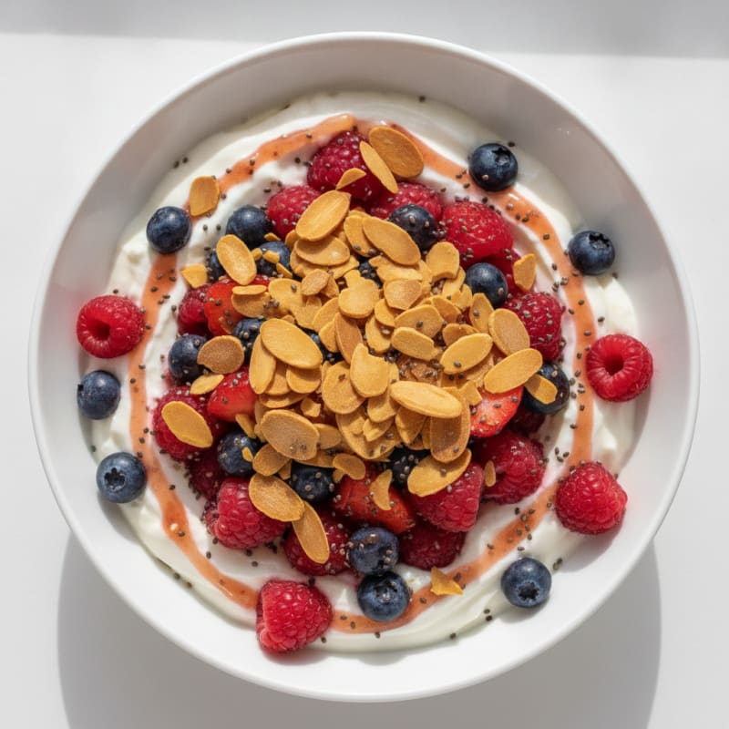 Greek Yogurt Protein Parfait with Mixed Berries and Almonds