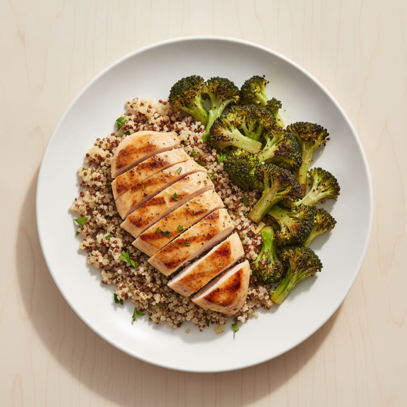 Grilled Chicken Breast with Quinoa and Roasted Broccoli