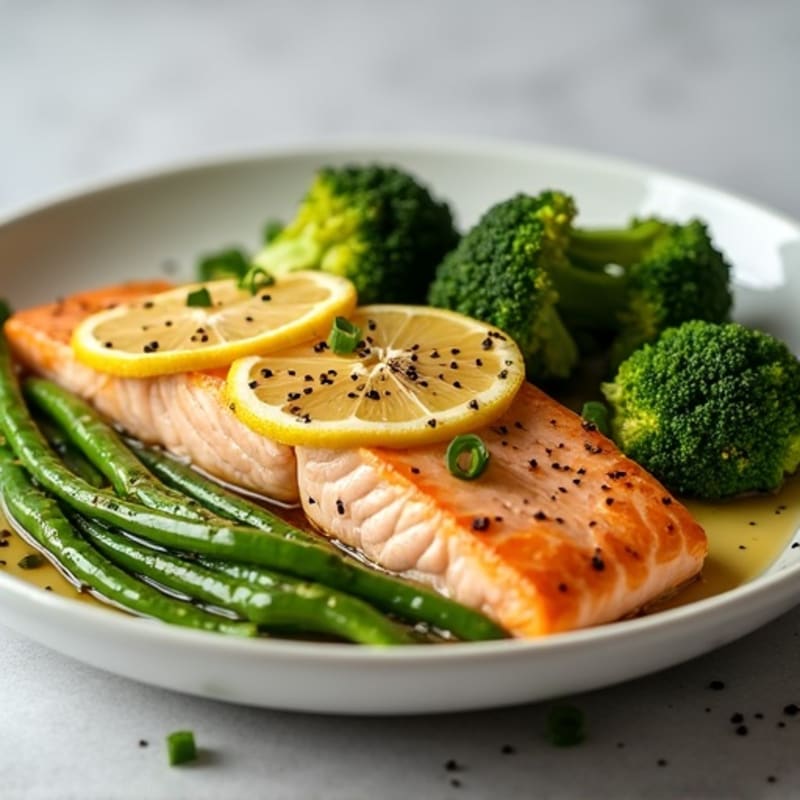 Flaky Lemon Garlic Salmon with Roasted Broccoli