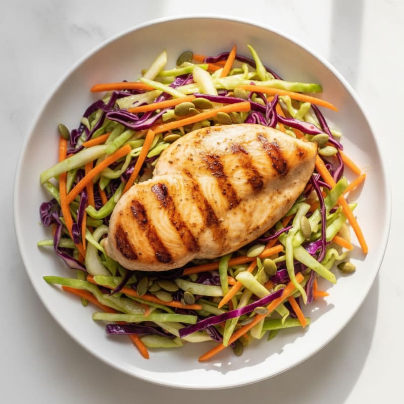 Grilled Chicken Breast with Crunchy Cabbage Slaw