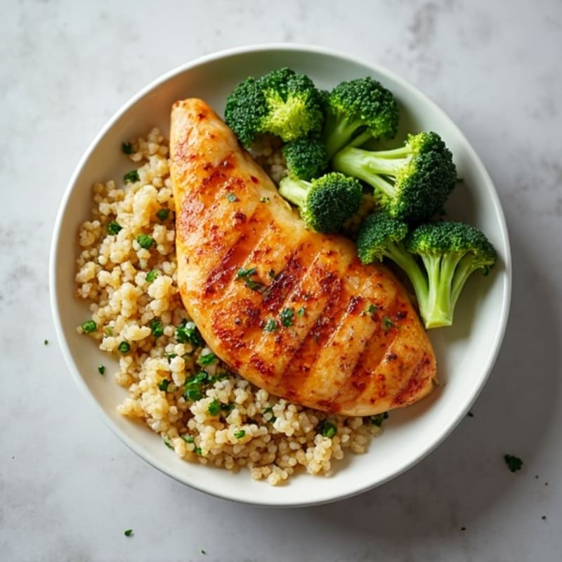 Grilled Chicken Breast with Quinoa and Roasted Broccoli